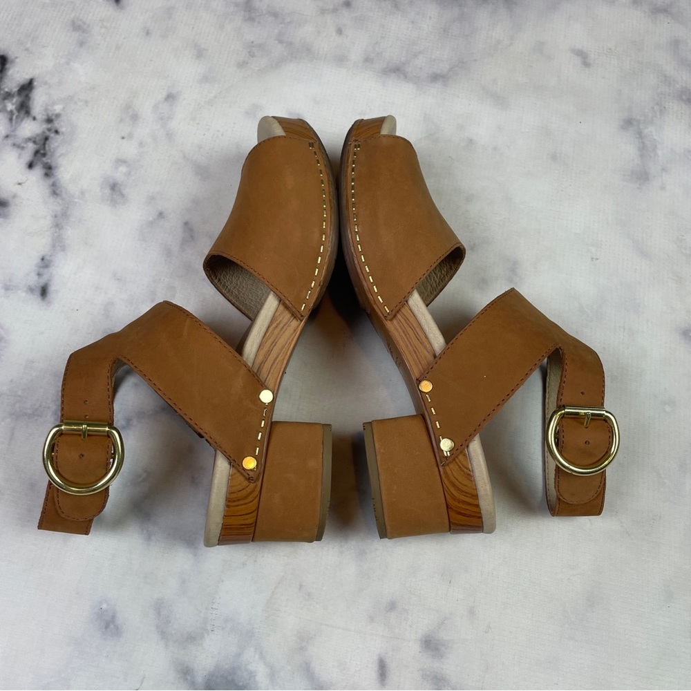 DANSKO Minka Milled Nubuck Suede Block Heel Sandals Camel Brown Comfort Sz 39 - Picture 8 of 9